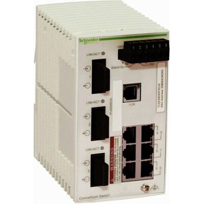Schneider Electric ConneXium Basic Managed Switch - 6 Ports für Kuper (6TX 10/100 Mbit/s) + 3 für Glasfaser Multimode (9 Ports), Netzwerk Switch Schneider Electric ConneXium Basic Managed Switch - 6 Ports für Kuper (6TX 10/100 Mbit/s) + 3 für Glasfaser Multimode (9 Ports), Netzwerk Switch
