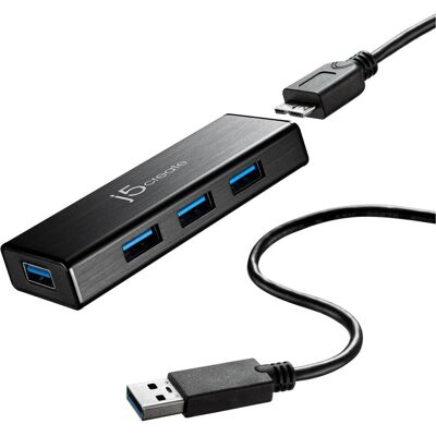 j5Create USB 3.0 Type-A (Micro USB, 4 Ports), Dockingstation + USB Hub, Schwarz j5Create USB 3.0 Type-A (Micro USB, 4 Ports), Dockingstation + USB Hub, Schwarz