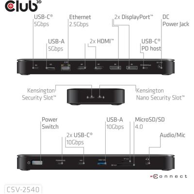 Club 3D Club3D USB-C 14in1-Dock>2xDP2.1/2xHDMI/3xUSB-C 4K60Hz PD100W retail (USB-C, 14 Ports), Dockingstation + USB Hub, Schwarz Club 3D Club3D USB-C 14in1-Dock>2xDP2.1/2xHDMI/3xUSB-C 4K60Hz PD100W retail (USB-C, 14 Ports), Dockingstation + USB Hub, Schwarz