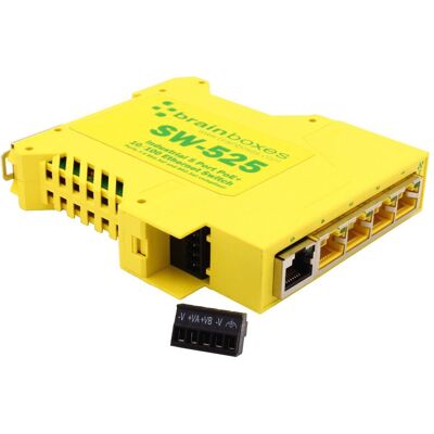 Brainboxes Industrial 5 Port PoE+ 10/100 Ethernet Switch - 0,1 Gbps - 5-Port (5 Ports), Netzwerk Switch, Gelb Brainboxes Industrial 5 Port PoE+ 10/100 Ethernet Switch - 0,1 Gbps - 5-Port (5 Ports), Netzwerk Switch, Gelb