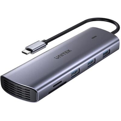 Unitek Hub 9in1 USB C Gigabit Ethernet HDMI VGA 3x USB A PD Kartenleser 100W (USB-C, 9 Ports), Dockingstation + USB Hub, Silber Unitek Hub 9in1 USB C Gigabit Ethernet HDMI VGA 3x USB A PD Kartenleser 100W (USB-C, 9 Ports), Dockingstation + USB Hub, Silber