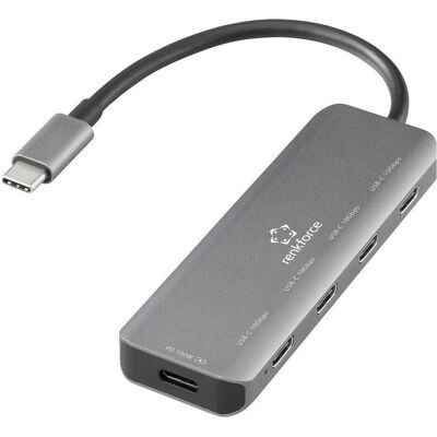 Renkforce RF-USBCH-220 USB 3.2 Gen 2-Hub mit Aluminiumgehäuse Grau (USB-C, 4 Ports), Dockingstation + USB Hub, Grau Renkforce RF-USBCH-220 USB 3.2 Gen 2-Hub mit Aluminiumgehäuse Grau (USB-C, 4 Ports), Dockingstation + USB Hub, Grau