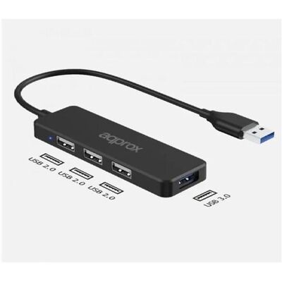 Approx USB HUB - USB3.0 4in1 HUB (3db USB2.0, 1db USB3.0) Fekete (USB-A, 4 Ports), Dockingstation + USB Hub, Schwarz Approx USB HUB - USB3.0 4in1 HUB (3db USB2.0, 1db USB3.0) Fekete (USB-A, 4 Ports), Dockingstation + USB Hub, Schwarz