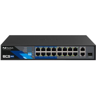 BCS PoE Switch BASIC BCS-B-SP1602G-1SFP (16 Ports), Netzwerk Switch, Schwarz BCS PoE Switch BASIC BCS-B-SP1602G-1SFP (16 Ports), Netzwerk Switch, Schwarz