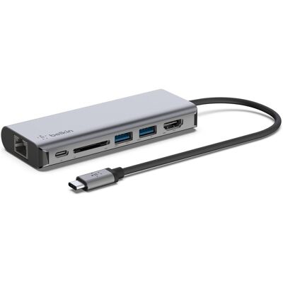 Belkin Connect (USB-C), Dockingstation + USB Hub, Grau, Silber Belkin Connect (USB-C), Dockingstation + USB Hub, Grau, Silber