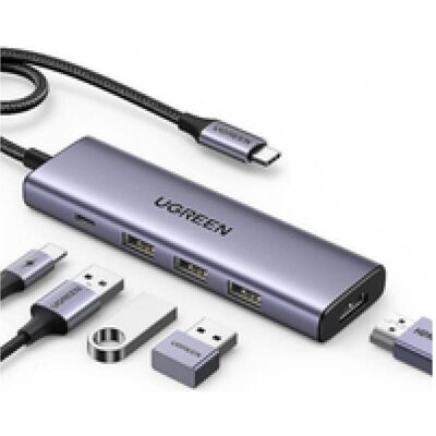 Ugreen USB-C Hub (USB-C, 5 Ports), Dockingstation + USB Hub, Grau Ugreen USB-C Hub (USB-C, 5 Ports), Dockingstation + USB Hub, Grau