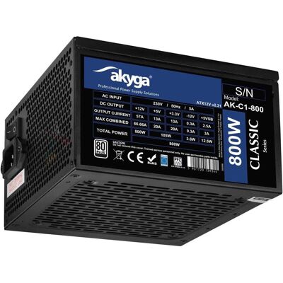 Akyga ATX Power Supply 800W AK-C1-800 P4+4 2x PCI-E 6+2 pin 6x SATA 3x Molex APFC FAN 12cm (800 W), PC Netzteil, Schwarz Akyga ATX Power Supply 800W AK-C1-800 P4+4 2x PCI-E 6+2 pin 6x SATA 3x Molex APFC FAN 12cm (800 W), PC Netzteil, Schwarz