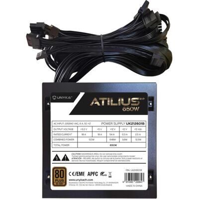 Unykach ATX Atilius 2.0 Black 650W 80+ Bronze (650 W), PC Netzteil, Schwarz Unykach ATX Atilius 2.0 Black 650W 80+ Bronze (650 W), PC Netzteil, Schwarz