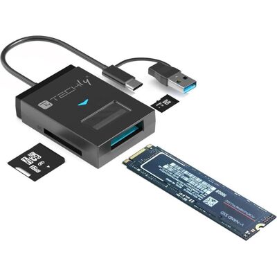 Techly Kieszeń Konwerter USB-A/C do dysków NVMe/SATA M.2 z czytnikiem SD/TF (USB-C), Speicherkartenlesegerät, Schwarz Techly Kieszeń Konwerter USB-A/C do dysków NVMe/SATA M.2 z czytnikiem SD/TF (USB-C), Speicherkartenlesegerät, Schwarz