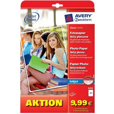 Avery Fotopapier (160 g/m², A4, 40 Stk.), Fotopapier, Weiss Avery Fotopapier (160 g/m², A4, 40 Stk.), Fotopapier, Weiss