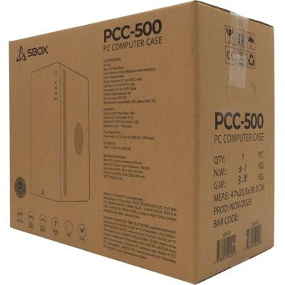 Sbox PCC-500 Black ATX (ATX, mATX, Mini-ITX), PC Gehäuse, Schwarz Sbox PCC-500 Black ATX (ATX, mATX, Mini-ITX), PC Gehäuse, Schwarz