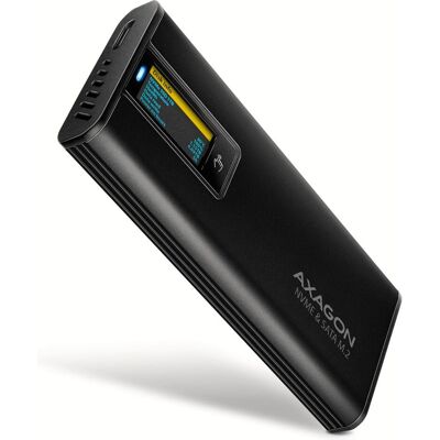 Axagon EEM2-SD2B, USB-C 10Gbps externí box s displejem pro M.2 NVMe/SATA SSD, bezšroubkový, černý (M.2), Festplattengehäuse, Schwarz Axagon EEM2-SD2B, USB-C 10Gbps externí box s displejem pro M.2 NVMe/SATA SSD, bezšroubkový, černý (M.2), Festplattengehäuse, Schwarz