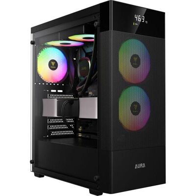 Gamdias Boitier Moyen Tour ATX Aura GC5 Elite RGB avec panneau vitré (Noir) (ATX), PC Gehäuse, Schwarz Gamdias Boitier Moyen Tour ATX Aura GC5 Elite RGB avec panneau vitré (Noir) (ATX), PC Gehäuse, Schwarz