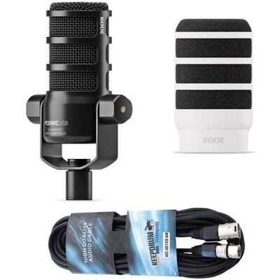 RØDE Mikrofon Podmic USB mit WS14W Windschutz Weiss und Kabel, Mikrofon RØDE Mikrofon Podmic USB mit WS14W Windschutz Weiss und Kabel, Mikrofon