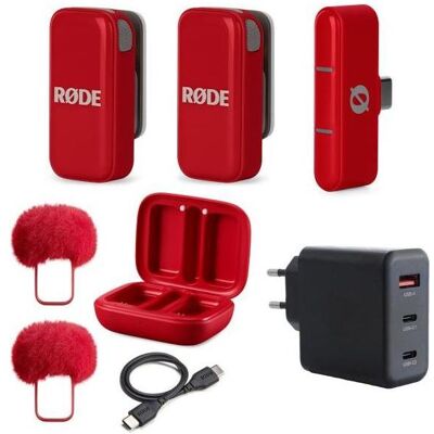 RØDE Wireless Micro Drahtloses Mikrofon-System USB-C Rot mit Netzteil, Mikrofon RØDE Wireless Micro Drahtloses Mikrofon-System USB-C Rot mit Netzteil, Mikrofon