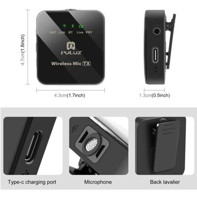 Puluz Wireless Lavalier Microphone 2 TX + 1 RX, Mikrofon Puluz Wireless Lavalier Microphone 2 TX + 1 RX, Mikrofon