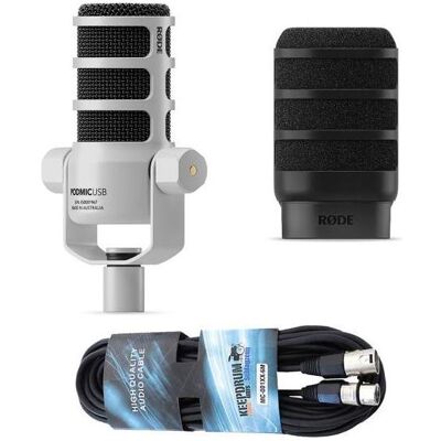 RØDE Mikrofon Podmic USB Weiss mit WS14 Popschutz und Kabel, Mikrofon RØDE Mikrofon Podmic USB Weiss mit WS14 Popschutz und Kabel, Mikrofon