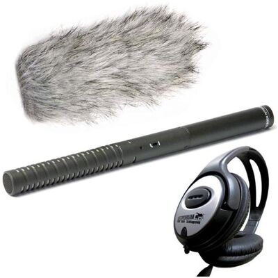 RØDE NTG-2 mit Deadcat Windschutz mit Kopfhörer, Mikrofon RØDE NTG-2 mit Deadcat Windschutz mit Kopfhörer, Mikrofon