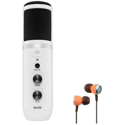 Mackie USB-Mikrofon EM-USB Weiss mit In-Ear Kopfhörer, Mikrofon Mackie USB-Mikrofon EM-USB Weiss mit In-Ear Kopfhörer, Mikrofon