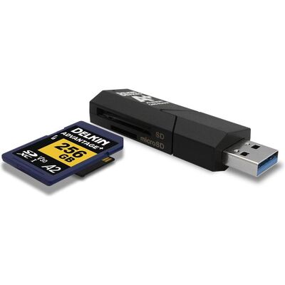 Delkin USB 3.1 SD & microSD A2 (USB 3.1), Speicherkartenlesegerät, Schwarz Delkin USB 3.1 SD & microSD A2 (USB 3.1), Speicherkartenlesegerät, Schwarz