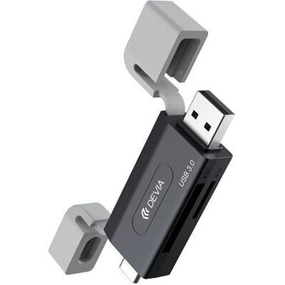 Devia Kartenleser 2in1 EL240 USB/USB-C 3.0 schwarz (USB-C), Speicherkartenlesegerät, Schwarz Devia Kartenleser 2in1 EL240 USB/USB-C 3.0 schwarz (USB-C), Speicherkartenlesegerät, Schwarz