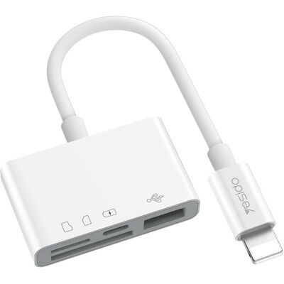 Yesido - Card Reader and Adapter (GS12) - Lightning to USB, Lightning, SD, MicroSD - White (Lightning, USB), Speicherkartenlesegerät, Weiss Yesido - Card Reader and Adapter (GS12) - Lightning to USB, Lightning, SD, MicroSD - White (Lightning, USB), Speicherkartenlesegerät, Weiss