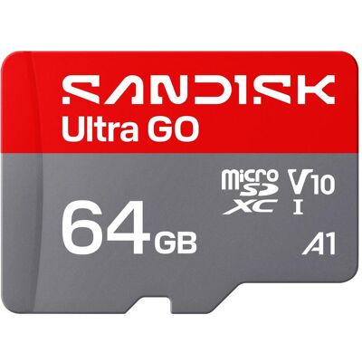 SanDisk Ultra Go (64 GB, microSDXC, U1, UHS-I), Speicherkarte, Rot, Grau SanDisk Ultra Go (64 GB, microSDXC, U1, UHS-I), Speicherkarte, Rot, Grau