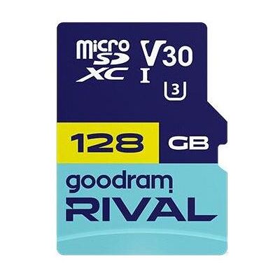 GOODRAM microSDXC 128GB V30 UHS I U3 RIVAL + adapter (128 GB, microSDXC, U3, UHS-I), Speicherkarte, Blau GOODRAM microSDXC 128GB V30 UHS I U3 RIVAL + adapter (128 GB, microSDXC, U3, UHS-I), Speicherkarte, Blau