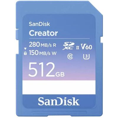 SanDisk Creator UHS-II V60 (512 GB, SDXC, U3, UHS-II), Speicherkarte, Violett, Blau SanDisk Creator UHS-II V60 (512 GB, SDXC, U3, UHS-II), Speicherkarte, Violett, Blau
