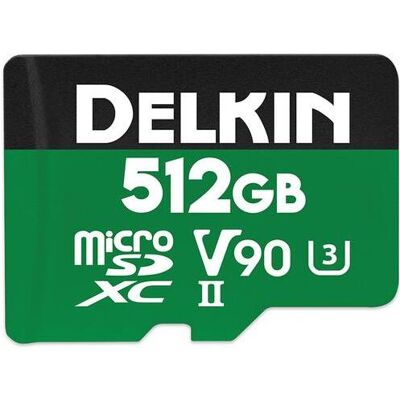 Delkin Power microSD UHS-II V90 512GB R:300MB/s W:250MB/s (512 GB, microSDXC, U3, UHS-II), Speicherkarte, Schwarz Delkin Power microSD UHS-II V90 512GB R:300MB/s W:250MB/s (512 GB, microSDXC, U3, UHS-II), Speicherkarte, Schwarz