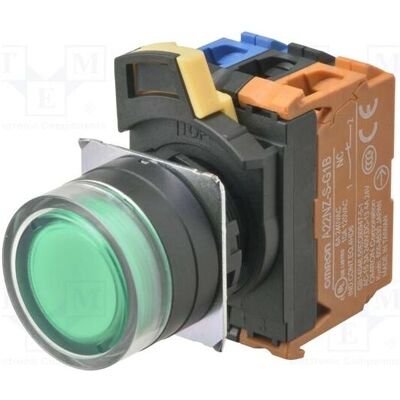 Omron Schalter: Druck 22mm Stab.Pos: 2 NC + NO grün LED IP66 flach, Schalter + Taster, Grün Omron Schalter: Druck 22mm Stab.Pos: 2 NC + NO grün LED IP66 flach, Schalter + Taster, Grün