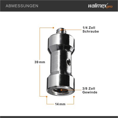 Walimex Set 2x Spigot Gewinde Adapter 3/8" auf 1/4" Fotografie Kamera Zubehör (Stativadapter), Stativ Zubehör, Silber Walimex Set 2x Spigot Gewinde Adapter 3/8" auf 1/4" Fotografie Kamera Zubehör (Stativadapter), Stativ Zubehör, Silber