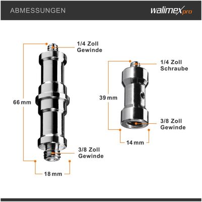 Walimex Set 1+1 Spigot Gewinde Adapter 3/8" 1/4" Fotografie Kamera Zubehör Foto (Stativadapter), Stativ Zubehör, Silber Walimex Set 1+1 Spigot Gewinde Adapter 3/8" 1/4" Fotografie Kamera Zubehör Foto (Stativadapter), Stativ Zubehör, Silber