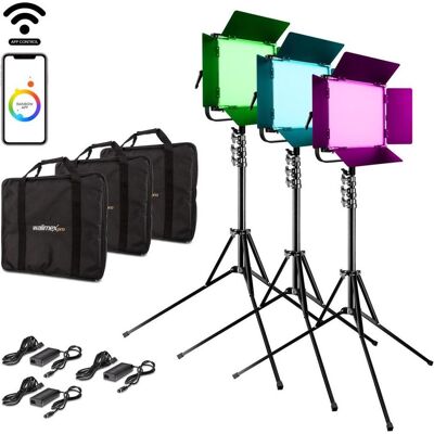 Walimex LED Rainbow 50W RGBWW Set 3 (3x Rainbow 50W, 3x Lampenstativ GN-806) (Flächenleuchte), Dauerlicht, Mehrfarbig, Schwarz Walimex LED Rainbow 50W RGBWW Set 3 (3x Rainbow 50W, 3x Lampenstativ GN-806) (Flächenleuchte), Dauerlicht, Mehrfarbig, Schwarz
