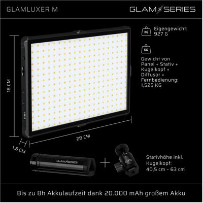 Wiltec GlamSeries GlamLuxer M LED-Panel Beleuchtung 3200-5600K Stativ Make-Up Light (Flächenleuchte), Dauerlicht, Schwarz Wiltec GlamSeries GlamLuxer M LED-Panel Beleuchtung 3200-5600K Stativ Make-Up Light (Flächenleuchte), Dauerlicht, Schwarz