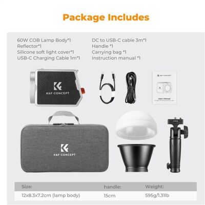 K&F Concept 60W Dual Color Temperature COB Light, Built-in 4500mah battery (Studioleuchte), Dauerlicht K&F Concept 60W Dual Color Temperature COB Light, Built-in 4500mah battery (Studioleuchte), Dauerlicht