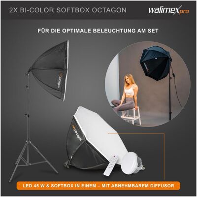 Wiltec LED 45W Octagon Studio Kit 1 (Softbox, 65 cm), Softbox + Reflektor Wiltec LED 45W Octagon Studio Kit 1 (Softbox, 65 cm), Softbox + Reflektor