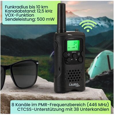 Casativo 2er-Set Akku-PMR-Funkgerät mit VOX & Taschenlampe, 10km Reichweite (10 km), Walkie Talkie, Schwarz Casativo 2er-Set Akku-PMR-Funkgerät mit VOX & Taschenlampe, 10km Reichweite (10 km), Walkie Talkie, Schwarz