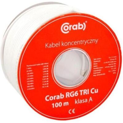 Corab RG6 Koaxialkabel - 100m Spule, Klasse A, Tri Cu Corab RG6 Koaxialkabel - 100m Spule, Klasse A, Tri Cu