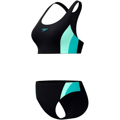 Speedo, Damen, Bikinis, Women's Colourblock Splice 2 Piece 2.0, Grau, Blau, Schwarz, (34, 36, 38, 40, 42, 44, 46) Speedo, Damen, Bikinis, Women's Colourblock Splice 2 Piece 2.0, Grau, Blau, Schwarz, (34, 36, 38, 40, 42, 44, 46)