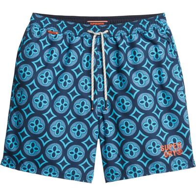 Superdry, Herren, Badehosen, 43 cm lange Badeshorts mit Kachel-Print, Mehrfarbig, Blau, (S) Superdry, Herren, Badehosen, 43 cm lange Badeshorts mit Kachel-Print, Mehrfarbig, Blau, (S)