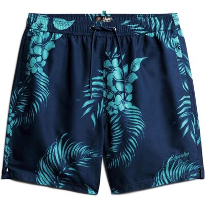 Superdry, Herren, Badehosen, 17" Badeshorts aus recyceltem Material mit Hawaii-Print, Blau, (S) Superdry, Herren, Badehosen, 17" Badeshorts aus recyceltem Material mit Hawaii-Print, Blau, (S)