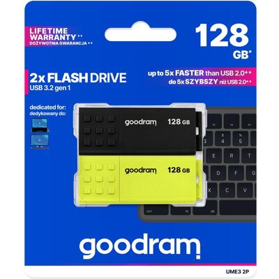 GOODRAM 2-PACK UME3-1280MXR11-2P (128 GB, USB-A), USB Stick, Gelb, Rot, Schwarz, Weiss GOODRAM 2-PACK UME3-1280MXR11-2P (128 GB, USB-A), USB Stick, Gelb, Rot, Schwarz, Weiss