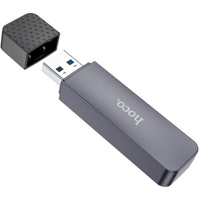 Hoco Headphone with microphone card reader 2in1 USB A 3.0 HB45 metal gray (USB 3.0), Speicherkartenlesegerät, Grau Hoco Headphone with microphone card reader 2in1 USB A 3.0 HB45 metal gray (USB 3.0), Speicherkartenlesegerät, Grau