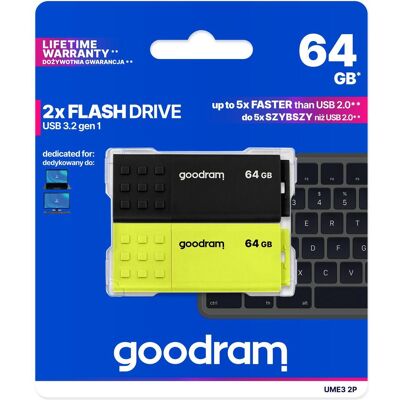 GOODRAM 2-PACK UME3-0640MXR11-2P (64 GB, USB-A), USB Stick, Schwarz, Rot, Weiss, Gelb, Orange GOODRAM 2-PACK UME3-0640MXR11-2P (64 GB, USB-A), USB Stick, Schwarz, Rot, Weiss, Gelb, Orange