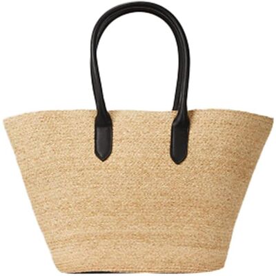 Karl Lagerfeld, Damen, Tasche, K/Essential grosse Strandtasche aus Raffia und Baumwolle mit Logo, Beige Karl Lagerfeld, Damen, Tasche, K/Essential grosse Strandtasche aus Raffia und Baumwolle mit Logo, Beige