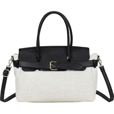 Gallantry, Damen, Tasche, Damen Mini Handtasche Ecru Canvas, Beige, Schwarz Gallantry, Damen, Tasche, Damen Mini Handtasche Ecru Canvas, Beige, Schwarz