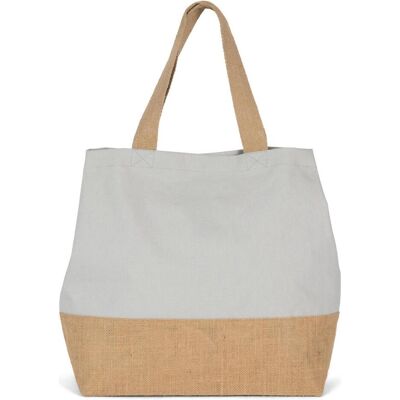 Kimood, Tasche, Tote bag Baumwolltuch und Jute, Weiss, Braun, Grau Kimood, Tasche, Tote bag Baumwolltuch und Jute, Weiss, Braun, Grau
