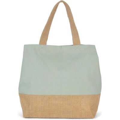 Kimood, Tasche, Tote bag Baumwolltuch und Jute, Braun, Weiss Kimood, Tasche, Tote bag Baumwolltuch und Jute, Braun, Weiss