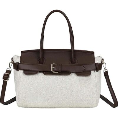 Gallantry, Damen, Tasche, Damen Mini Handtasche Ecru Canvas, Braun Gallantry, Damen, Tasche, Damen Mini Handtasche Ecru Canvas, Braun